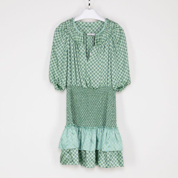 Sandro Women Sivan Smocked Mini Dress Menthe Size 42/10US - Picture 3 of 8